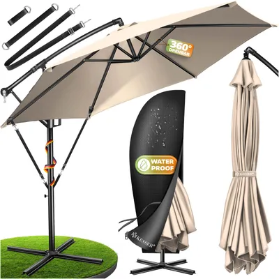 Produktbild von KESSER® Alu Ampelschirm Sonnenschirm + Abdeckung Ø300 cm / Ø350 cm mit Kurbelvorrichtung Kurbelschirm mit Ständer UV-Schutz Aluminium Wasserabweisende Bespannung - Schirm Gartenschirm Marktschirm