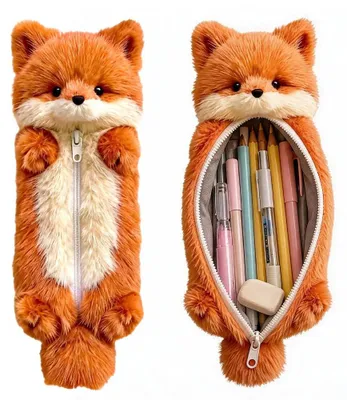 Productafbeelding van Pluche etui met vossendesign voor pennen en schrijfwaren