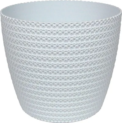Produktbild von Übertopf Jersey weiss ø 14 cm Strickmuster-Optik Kunststoff bruchsicher ohne Entwässerungslöcher