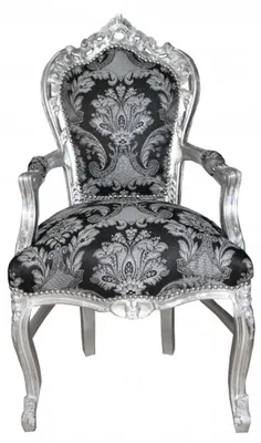 Produktbild von Casa Padrino Barock Esszimmer mit Armlehnen Schwarz Muster / Silber - Antik Stil Möbel