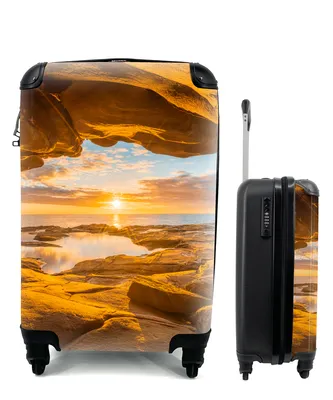 Produktbild von MuchoWow® Koffer Handgepäck Trolley Rollkoffer Kleine Reisekoffer mit 4 Rollen - Höhle - Meer - Horizont - Sonnenuntergang - Cabin Size < 55x40x23 cm & 55x40x20 cm - Fotokoffer - Kabinenkoffer - Boardgepäck - Reise-Box - Reisekoffer - Reisegepäck - Koffer mit Bild - Trolley für Kinder