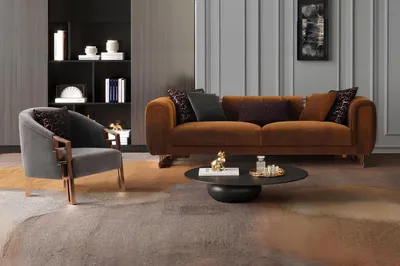 Produktbild von Couchgarnitur Dreisitzer Sessel Braun Stoffsofa Set Komplette Sofa
