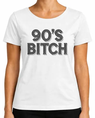 Zdjęcie produktu dla Koszulka damska "90's Bitch", styl retro lat 90., idealna na prezent, vintage, rozmiar L, kolor biały
