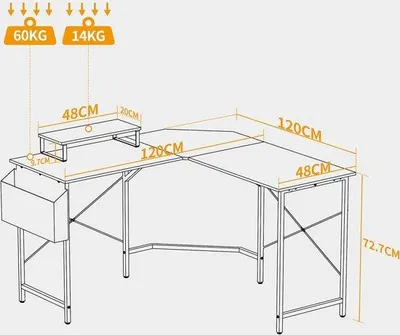 Immagine prodotto di Scrivania angolare da 120 cm, scrivania da gaming, nera, salvaspazio