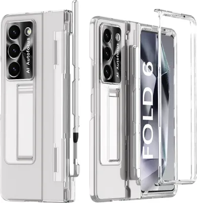 Immagine prodotto di Custodia per Samsung Galaxy Z Fold 6 Custodia galvanizzata trasparente con supporto per penna e stilo, protezione dello schermo e supporto Trasparente