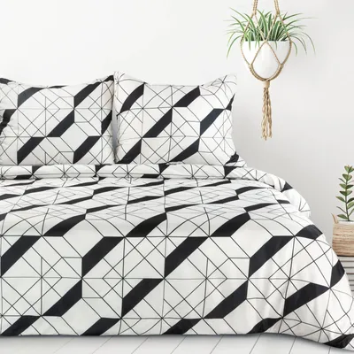 Produktbild von Eurofirany Bettwäsche Kissenbezug Bettbezug 140x200cm beige schwarz Abstrakt 2tlg Set