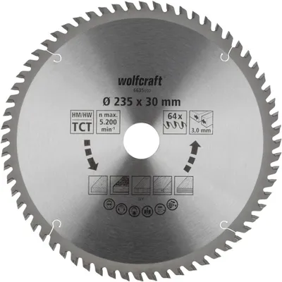 Obrázek produktu pro Pilový kotouč Wolfcraft 235 x 30 mm 64 zubů z tvrdokovu