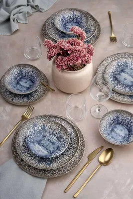 Obrázok produktu pre Hermia Concept, kvalitná 24-dielna sada riadu, 100 % keramika | 6 servírovacích tanierov (25 x 25 x 2,5 cm), 6 tanierov (21 x 21 x 3,5 cm), 6 misiek (14 x 14 x 4,5 cm), 6 dezertných tanierov (19 x 19 x 2 cm) | Vhodné do umývačky riadu a mikrovlnnej rúry.