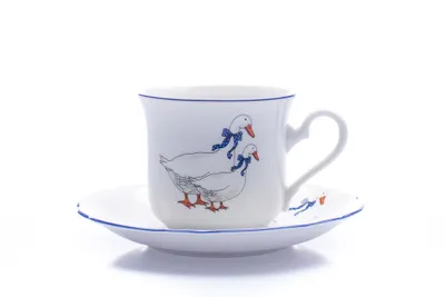 Produktbild von Tasse mit Untertasse, tschechisches Porzellan, 200 ml, Gänse, Leander