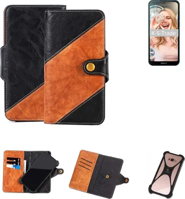 Produktbild von K-S-Trade Handyhülle Schutzhülle Bookstyle Case Wallet-Case kompatibel mit Xiaomi Redmi Note 7 Handy Cover Bumper Klapphülle schwarz hellbraun 1x
