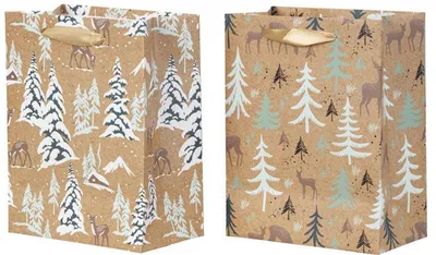 Produktbild von 12 Stück Geschenktüten 2 Motive 32x26x12cm Geschenkverpackung Weihnachtstüten