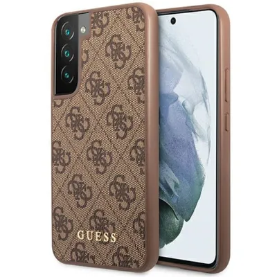 Productafbeelding van Guess telefoonhoesje Guhcs23Sg4Gfbr voor de S23, bruin, met een gouden 4G-logo