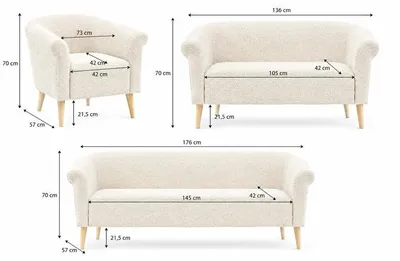 Produktbild von Sofello Wohnzimmerset Wohnlandschaft Espero Sessel + Sofa 2er + Sofa 3er Boucle Teddystoff Modern
