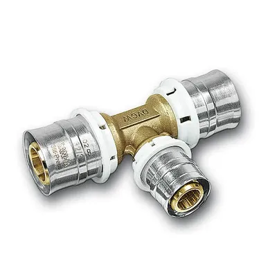 Produktbild von Aluverbund Pressfitting SANHA bleifrei T-Stück Mittelabgang reduziert 32 x 3 - 16 x 2 - 32 x 3 Multikontur DVGW
