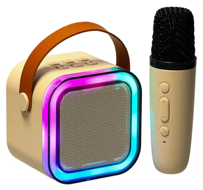 Obrázek produktu pro KIK KX3379 Karaoke Bluetooth reproduktor 6 W, bezdrátový mikrofon, béžový