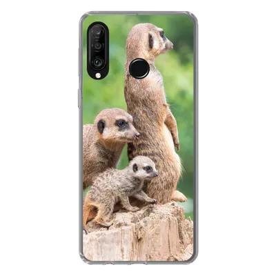 Produktbild von MuchoWow® Handyhülle Schutzhülle Hülle für Huawei P30 Lite Erdmännchen - Baumstumpf - Jungtier Silikon Softcase Handy Hülle - Handyhülle