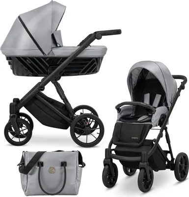 Produktbild von Kinderwagen IVENTO Sportwagen Babywagen Babyschale Komplettset Kinder Wagen Set 2 in 1 (eco grey metalic, Rahmenfarbe: Schwarz)
