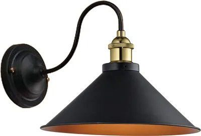 Produktbild von GTV Wandleuchte MANI 1,4052, AC220-240V,50/60Hz,1*E27, IP20,W. 22 CM, einzeln, schwarz/gold, kombiniert die Lampe Vintage, Retro und Loft-Stil, OS-MANI1-11-DEC
