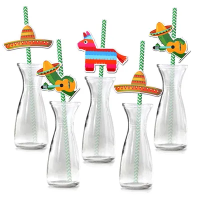 36 Papier-Trinkhalme, mexikanisches Fiesta-Design, 20 cm