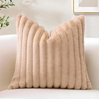 Produktbild von 1 Plüsch-Samtkissenbezug, weicher Dekokissenbezug aus Kunstfell für Sofa, flauschiger Kissenbezug für Schlaf- und Wohnzimmer (45x45cm, hellbraun)
