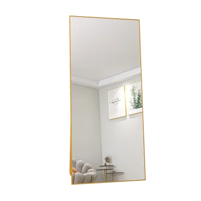 Obrázek produktu pro Obdélníkové stojanové zrcadlo s kovovým rámem Velké HD stojanové zrcadlo do obývacího pokoje, ložnice a šatny Zlaté zrcadlo 180x80cm