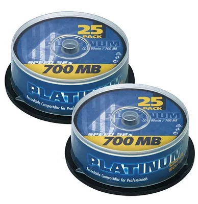 Produktbild von Platinum CD-R 700 MB CD-Rohlinge 52x Speed, 80 Min, 2 x 25er Spindel