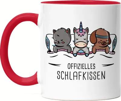 Produktbild von Offizieller Schlaf-Tasse Rot Schlafendes Einhorn Hund Katze Süße Geschenk-Idee Schnarch