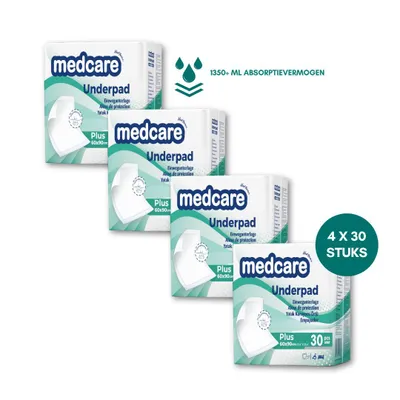 Produktbild von Medcare Unterlagen Plus+ – 60x90 cm – 120 Stück (4 x 30) – Hohe Saugfähigkeit & Schutz +1350ML – Einweg