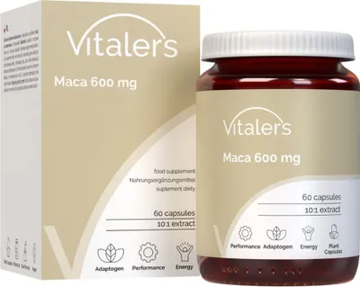 Produktbild von Vitaler's Maca 600 mg - 60 Kapseln, Vegan, 2 Monate Nahrungsergänzung, ohne Konservierungsstoffe, reine Zusammensetzung