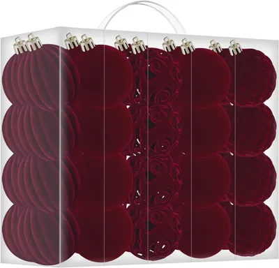 Productafbeelding van Fluweel kerstballen bordeaux - Set van 40 - 6 cm kerstboomballen donkerrood