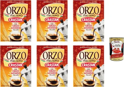 Produktbild von Crastan Orzo moka , Geröstete und gemahlene Gerste für Mokka, Gerste Getreidekaffee Kaffee 6x 500gr + Italian Gourmet polpa 400g