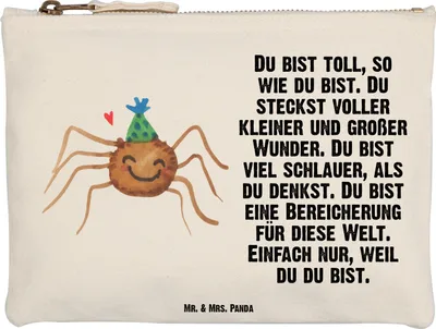 Produktbild von Mr. & Mrs. Panda Pouch Spinne Agathe Party Größe M - Weiß - Geschenk, Glück, Motivation, Schminktasche, Stiftemäppchen, Selbstliebe, kosmetiktäschchen, Wunder, Federmappe