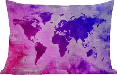 Produktbild von MuchoWow® Outdoor Kissen - Weltkarte - Rosa - Blau - 60x40 cm - Wetterfest - Lounge Kissen - Zierkissen - Kissen für Innenräume