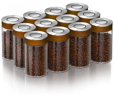 Productafbeelding van Arendo voorraadpotten, set van 12, elk 1000 ml, gemaakt van borosilicaatglas met een luchtdichte vacuüm-klikdeksel. RVS-deksel met siliconenafdichting. Voorraadcontainers, 12 stuks, transparant