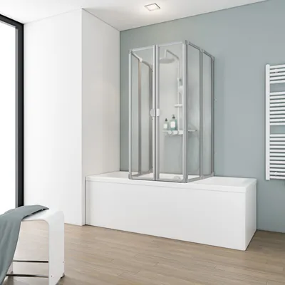 Produktbild von Schulte Duschabtrennung faltbar für Badewanne 70-80 cm, Kunstglas Softline hell, Profilfarbe: Alunatur