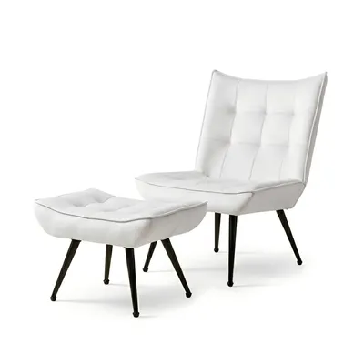 Produktbild von Loungesessel mit Fußhocker Samt Beige Gepolsterter Relaxsessel Fernsehsessel Lesesessel für Wohnzimmer oder Schlafzimmer