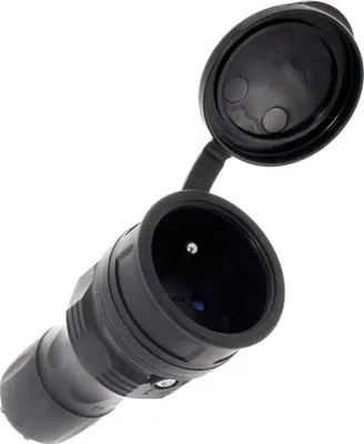 Image de Prise portable avec couvercle, 16A, 2P+T, 250V, IP54, noire, modèle GN-54, référence W-97448