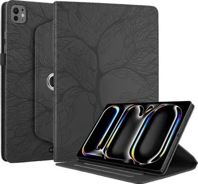 Obrázok produktu pre Pre Apple iPad Pro 13 palcov 2024 2024 360 stupňové otočné puzdro z umelej kože so vzorom stromu Black