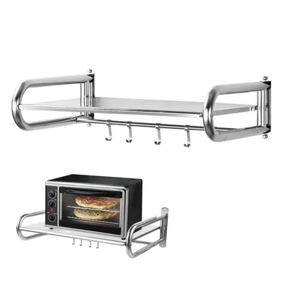 Produktbild von Wandmontage Mikrowellenofen Regal Rack für die Küche zu Hause, Kohlenstoffstahl Counter Countertop Halter mit Haken Schiene und 5 Haken Mikrowellenregal