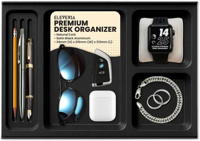Produktbild von Aluminium-Organizer für den Schreibtisch mit Schubladen für Büroaccessoires Schwarz