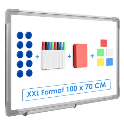 Produktbild von Duerté - Whiteboard XXL Magnetisch mit Markern - 100x70 CM inklusive Whiteboard-Radierer - 23-teiliges Set - Tafel mit Markern - Kratzfestes Memo Board - Emaille Magnetic Board