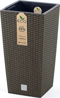 Produktbild von Blumentopf - Blumenübertopf wetterfest mit 33% echtem Holzanteil für den Außenbereich inkl. Innentopf  H 45 cm – Ø 24 cm  Pflanzgefäß – Pflanzsäule