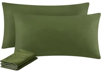 Produktbild von Kissenbezug 40x80 2er Set Olivgrün Mikrofaser mit Reißverschluss Bügelfrei