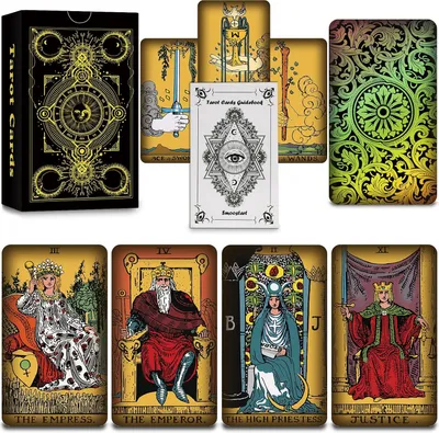 Productafbeelding van Holografische 78 tarotkaarten met gids - Klassiek tarotkaarten deck voor beginners - Toekomstvertelspel - Goud