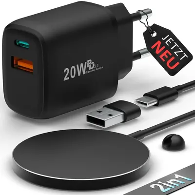 Produktbild von MagSafe Ladeset 2in1, 20W Dual-Ladegerät + 15W Wireless Charger, für iPhone, Samsung, AirPods – Schwarz