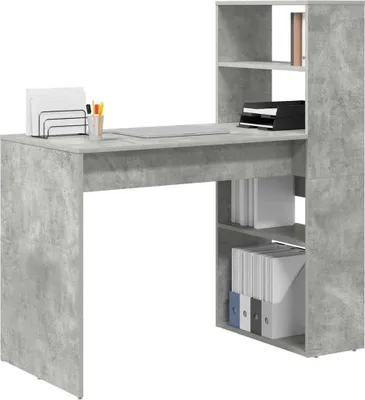 Zdjęcie produktu dla Biurko Z Miejscem Do Przechowywania Szary Beton 113X54X120 Cm Drewno Drewnopochodne Lumarko!
