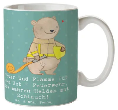 Produktbild von Mr. & Mrs. Panda Tasse Feuerwehrmann Helden - Meeresbrise - Geschenk, Feuerwehrfrau, Becher, kreative Geschenke, Pott, Beruf, Kaffeetasse, großes Herz, Tapferkeit, mit