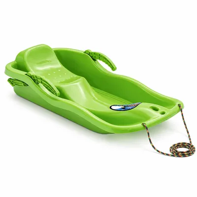 Produktbild von RACE Kinderschlitten 87,7 cm Grün mit Bremshebeln, Lenkfunktion und Zugseil, bis -28 °C.
