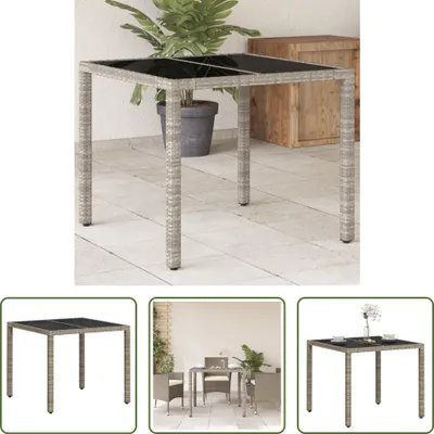 Produktbild von The Living Store Gartentisch mit Glasplatte Hellgrau 90x90x75 cm Poly Rattan