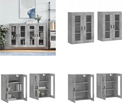 Produktbild von vidaXL Wandschränke 2 Stk. Betongrau Holzwerkstoff - Wandschrank - Wandschränke - Schrank - Lagerschrank